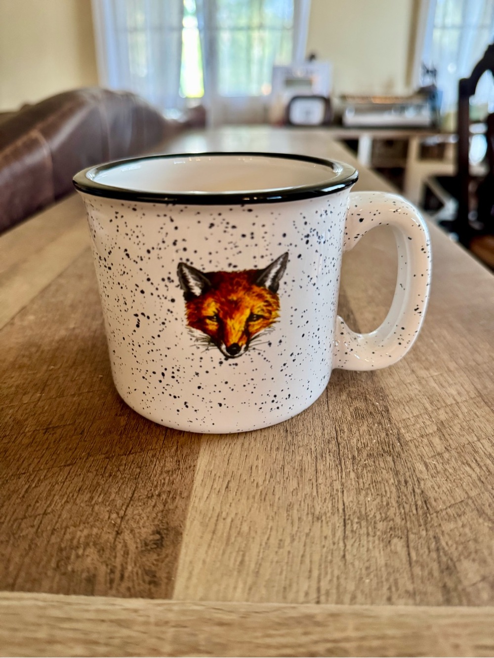 Speckled White Fox Camper Mug - Ceramic Coffee Cup